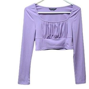 Shein lavender ruched long sleeve crop top Large NWOT
